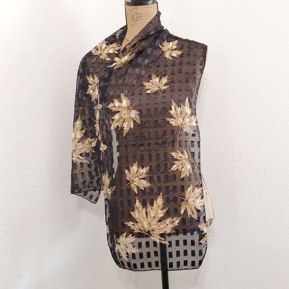 Gold leaves black gold metallic accent scarf Seasonal Fall Autumn